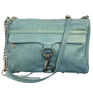 Rebecca Minkoff Teal Leather Crossbody Bag With Chain Strap & Silver Hardware
